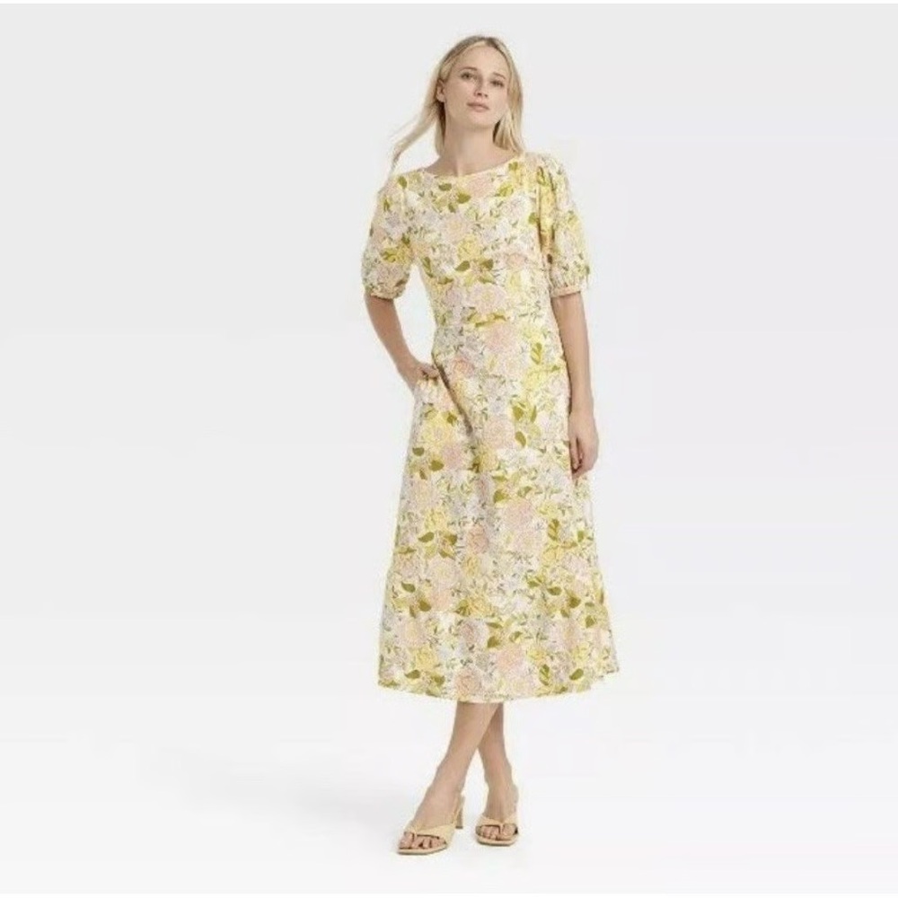 Who What Where Linen Blend Midi Dress, Floral Size L